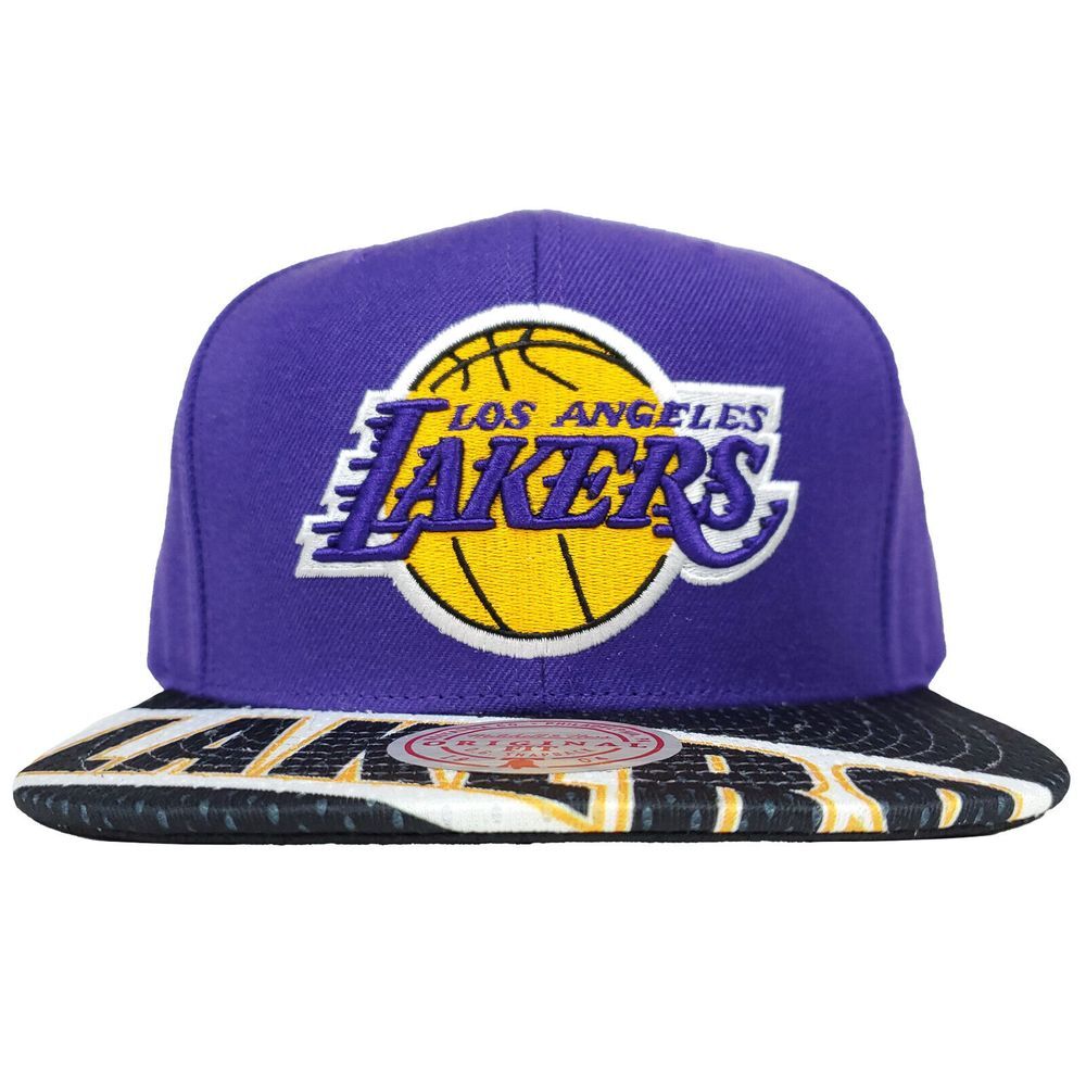 LA Lakers Mitchell & Ness NBA Snapback Hat Cap 3D Logo Purple Black Bill‎ NWT